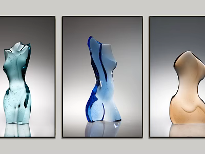 Three Turquoise Blue Beige Glass Figurine Sculptures On Black Background 3d model