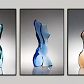 Three Turquoise Blue Beige Glass Figurine Sculptures On Black Background