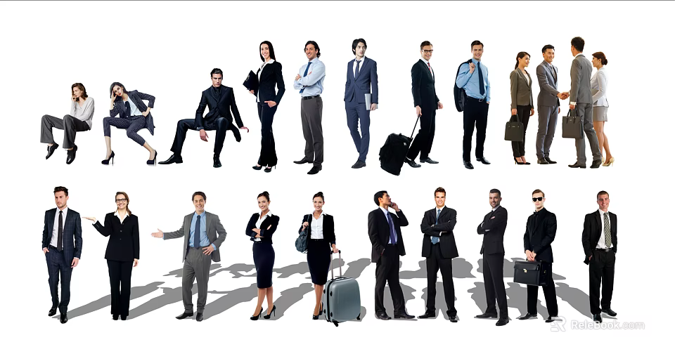 Group of Business Professionals in Formal Attire with Briefcases and Luggage 3d model 
