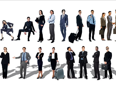 Group of Business Professionals in Formal Attire with Briefcases and Luggage 3d model