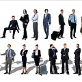 Group of Business Professionals in Formal Attire with Briefcases and Luggage