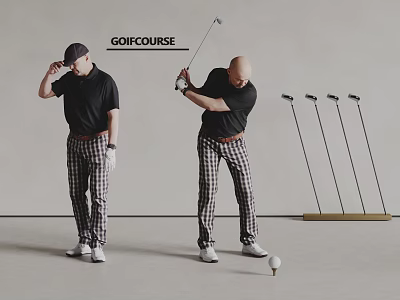 Two Men Playing Golf At Course With Clubs And Ball 3d model