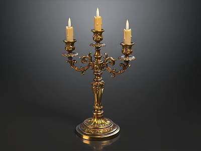 Luxury Elegant Vintage Carved Brass Candelabra With Three Simulated Candle Lights For Home Decor 3d model