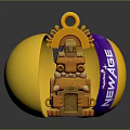 Golden Egg Shaped Commercial Equipment with Internal Statue and Purple New Year Label Display Structure