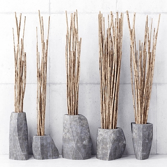 Natural air-dried bamboo gardening sketch 3d model