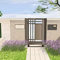 Modern Entrance Gate Design With Lavender Plants Stone Path And Garden Trees