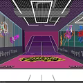 Modern Photo Check in Spot With White Partition Geometric Patterns Neon Logo And Tennis Elements