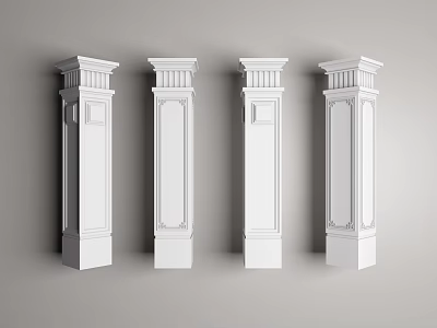 Four White Roman Columns With Different Architectural Designs For Interior Decor 3d model