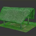 Traditional Thatched Roof Building With Wooden Pillars And Grass Ground