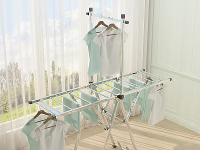 Stainless Steel Foldable Clothes Rack With Multiple Layers For Hanging T Shirts Indoor 3d model
