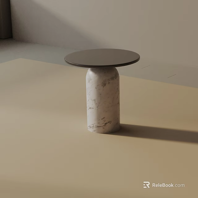 Modern Minimalist Side Table With Round Dark Top And White Marble Base 3d model