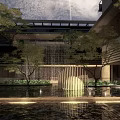 Longxi Mansion Modern Entrance Gate with Steps Trees Person in Front of Buildings