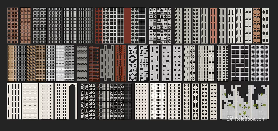 Stylish Decorative Room Dividers With Various Geometric Patterns And Colors 3d model