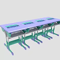 Modern Turquoise Table Desk with Black Frame Wire Mesh and Storage Baskets