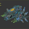Futuristic Cosmic Spaceship 3D Model With Blue Gray Design And Yellow Accents