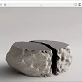 Stone and Metal Coffee Table with Split Design and Textured Surface 3d model