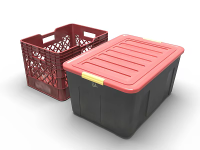 Red Lattice Plastic Storage Basket And Black Storage Box With Red Lid 3d model