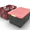 Red Lattice Plastic Storage Basket And Black Storage Box With Red Lid