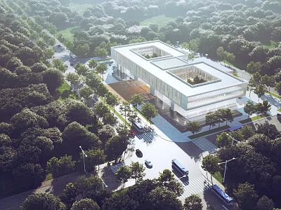 Aerial Planning of Modern Architectural Complex With Surrounding Greenery and Road Networks 3d model
