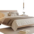 Neutral Tones Modern Double Bed With Wooden Headboard Linen Bedding Nightstand And Pendant Light