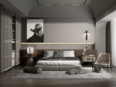 Modern Bedroom Interior Design With Large Bed Bedside Tables Table Lamps Wall Art And Rug 3d model