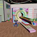 Medical Examination Room With Pink Walls Wooden Flooring And CT Scanner Setup