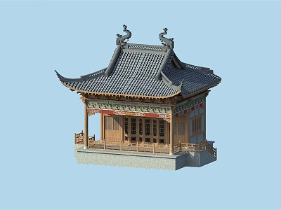 Traditional Chinese Ancient Architecture Pavilion With Overhanging Eaves Tiled Roof And Carved Decorations 3d model