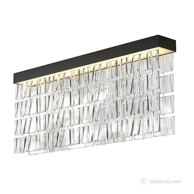 Modern Rectangular Chandelier With Black Frame And Transparent Crystal Glass Bars 3d model
