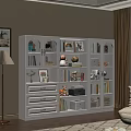 Wooden Bookcase With Glass Doors And Storage Drawers For Books And Decorative Items