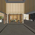 Modern Luxury Sales Office Interior With Golden Vertical Stripes Marble Floor And Reception Desk