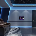 Modern Home Theater Interior Design With Starry Ceiling Blue Lighting And Leather Seats