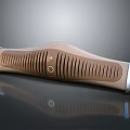 Brown Curved Headphone Speaker With Striped Surface And Metallic Button Modern Design