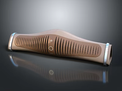 Brown Curved Headphone Speaker With Striped Surface And Metallic Button Modern Design 3d model