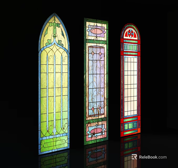 Vintage Casement Windows Featuring Colorful Stained Glass And Ornate Patterns 3d model 