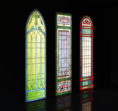 Vintage Casement Windows Featuring Colorful Stained Glass And Ornate Patterns 3d model
