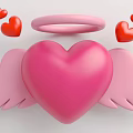 Cute Pink Heart With Angel Wings And Halo Surrounded By Red Hearts