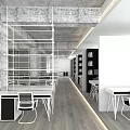 Modern Public Office Space Design With Open Layout White Desks And Metal Framework 3d model