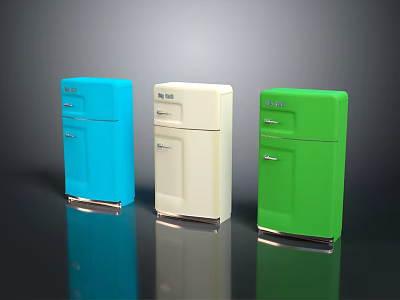 Three Colorful Vintage Refrigerators in Blue White Green Designs for Kitchen 3d model