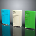 Three Colorful Vintage Refrigerators in Blue White Green Designs for Kitchen