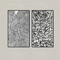Black And White Line Art Decorative Paintings With Floral Abstract Wave Patterns On Wall