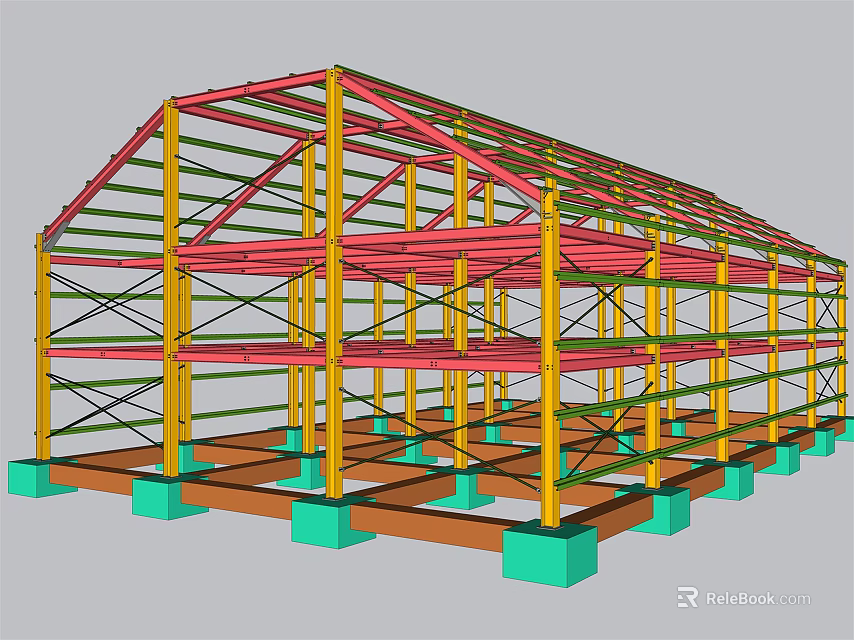 Industrial Equipment Steel Structure Building Framework With Support Beams And Foundation 3d model 