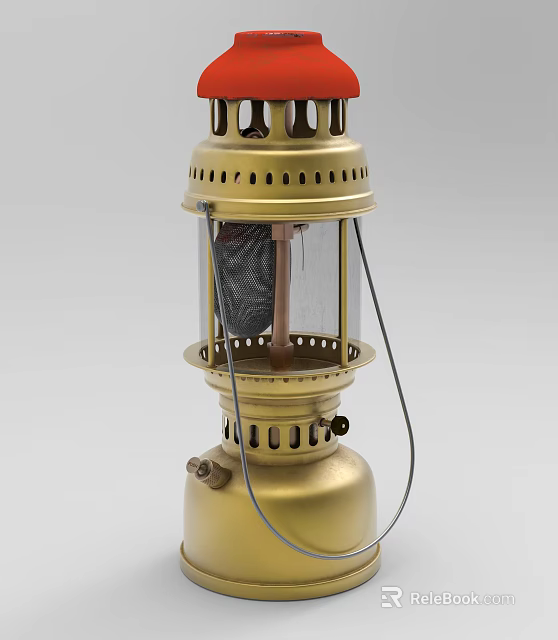 Vintage Brass Candle Lantern With Decorative Cutouts Metal Frame And Glass Panels Handle 3d model 
