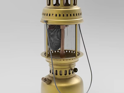 Vintage Brass Candle Lantern With Decorative Cutouts Metal Frame And Glass Panels Handle 3d model