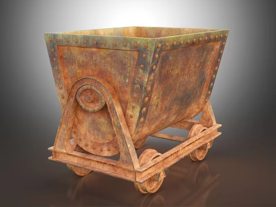 Vintage Rusted Metal Cart With Riveted Details And Wheel Structure 3d model