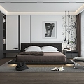 Simple black and white gray bedroom 3d model