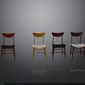 Colorful Set Of Four Dining Chairs With Different Back And Seat Colors