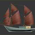 Traditional Chinese Sailing Boat Model With Red Sails And Wooden Masts