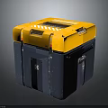 Yellow And Dark Blue Industrial Equipment Case With Handle And Warning Stripes