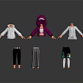 Clothing Mannequins Display With Hoodies Jackets And Striped Patterned Pants Shorts