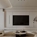 Modern Living Dining Room Interior With Beige Sofa Round Coffee Table Floor Lamp And Green Plants